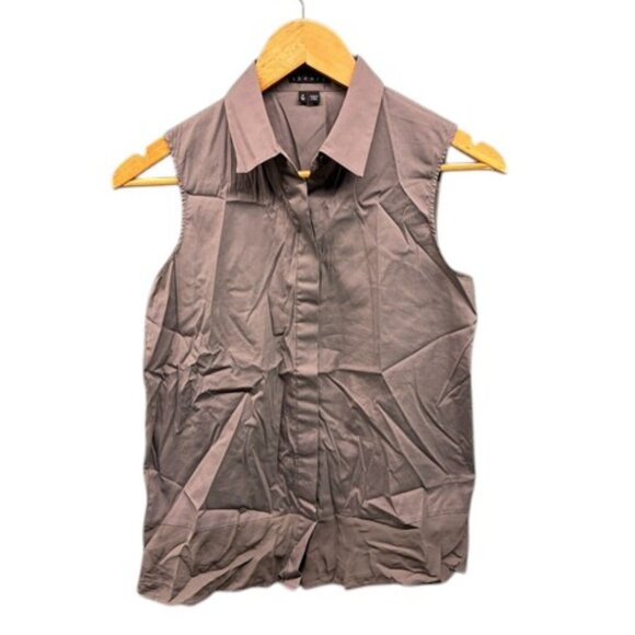 Theory Sleeveless Button Down Shirt Women’s Size P Taupe Collared Stretch Silk - Picture 1 of 8